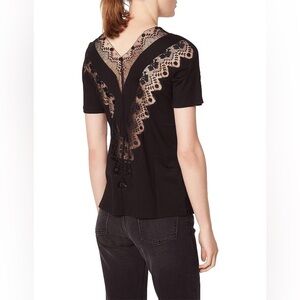 SANDRO PARIS COQUELICOT shirt blouse top black lace